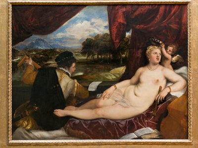 Venus and Cupid with a Lute Player by Tiziano Vecelli